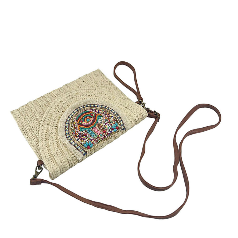 Bolso De Mano Y Hombro De Rafia MODELISA - Pequeño, Estilo Casual, Cierre Con Cremallera, Correa Ajustable, Color Beige