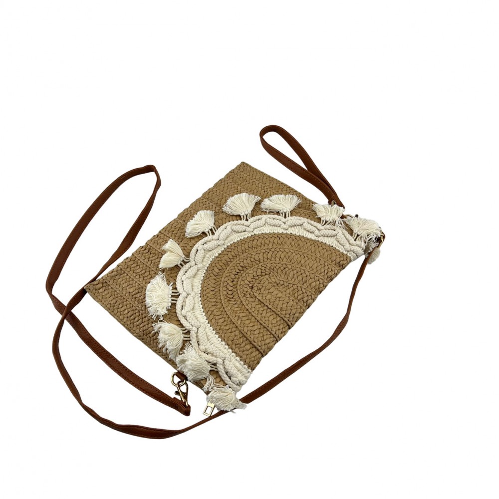 Mujer Bolso De Rafia MODELISA Con Borlas Cartera De Mano/Hombro