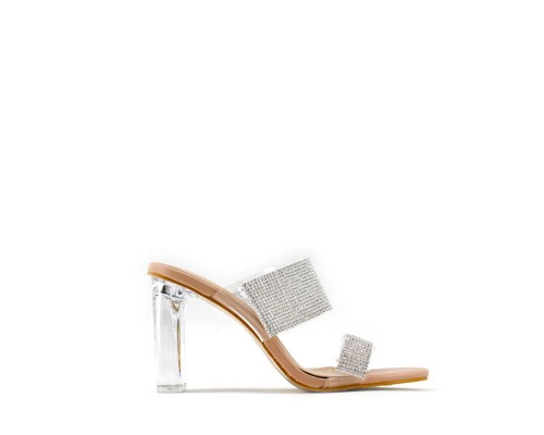 Sandalia Tacón Ancho Tansparente Brillo